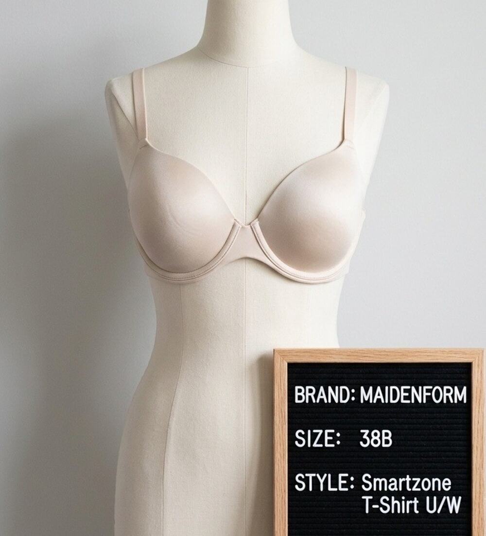 Maidenform Bra 38B NWT Champagne Nude T-Shirt Smartzone Cups Convertible U/W